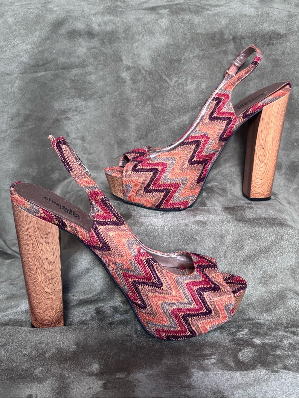 VINTAGE Y2K Charlotte Russe Aztec Chevron ZigZag Pattern Slingback Platform SZ9